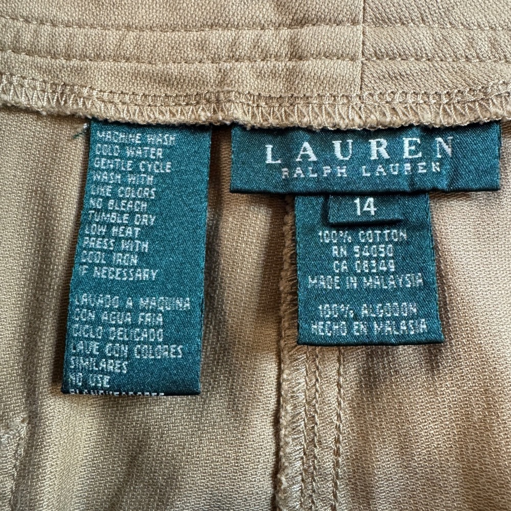 Y2K Lauren Ralph Lauren Tan‎ Khaki Wide Leg Utility Pants Women's Size 14 Boho - Picture 3 of 9